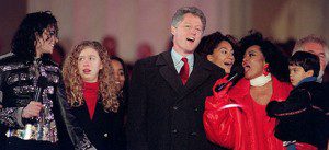 President Clinton sang "We Are The World" at his first inauguration with Michael Jackson, Diana Ross and Kenny Rogers. (Photo by the AFP)