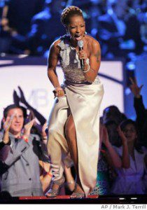Mary J. Blige's flawless vocal performance of "Be Without You" received a standing ovation from the Grammy audience. (Photo by AP Photo/Mark J. Terrill)