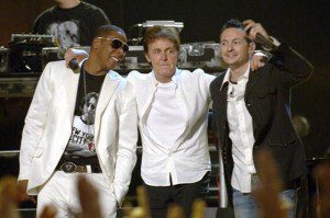 Sir Paul McCartney joined Jay-Z and Linkin Park's Chester Bennington to perform "Yesterday" at the 2006 Grammy Awards. (Photo by Getty Images)