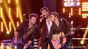 Christian Porter and the Swon Brothers' Battle Round showed off beautiful blended vocals and made their coach proud.  (Photo by NBC)