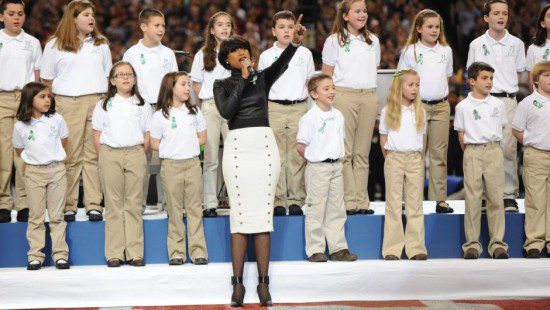 Jennifer Hudson joined the Sandy Hook Elementary School Chorus in a powerful rendition of "America The Beautiful." (Photo property of UPI's  Kevin Dietsch)