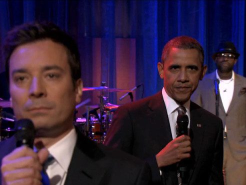 President Obama became the first US President to "Slow Jam the News" with Jimmy Fallon. (Photo property of NBC's Lloyd Bishop)