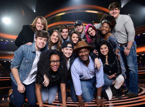 The "American Idol XIII" Top 13 were all smiles before they performed for America's votes. (Photo property of 19 Entertainment, FremantleMedia North America & FOX)