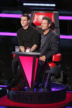 Adam and Blake share a tender moment during "The Voice: Season Six" Blind Auditions (Photo property of NBC's Trae Patton)