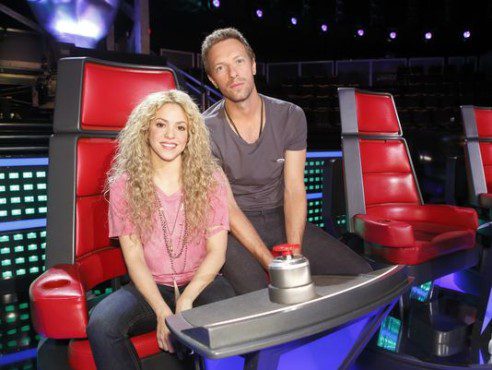 Shakira was assisted by Coldplay's Chris Martin for her battles. (Photo property of NBC)