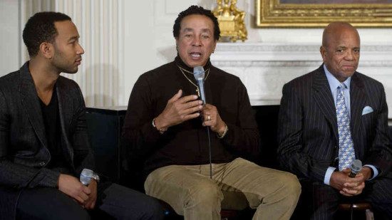 Smokey Robinson and John Legend (with Motown founder Berry Gordy on the right)'s "Quiet Storm" is my Song of the Week! (Photo property of Saul Loeb/AFP/Getty Images)