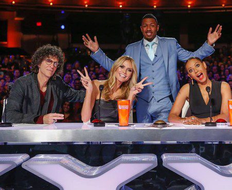 Nick Cannon joined Howard, Heidi and Mel B in a rare Howie-free photo. (Photo property of NBC & SYCO TV)