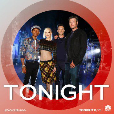 Pharrell, Gwen, Adam and Blake targeted artists to join their teams during night four of "The Voice: Season Nine" Blind Auditions. (Photo & graphic property of NBC & United Artists Media Group)