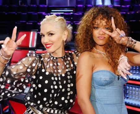 Pop princess Rihanna poses with "The Voice's" Queen of Cool during a taping of the Season Nine Knockout Rounds. (Photo property of NBC & United Artists Media Group)