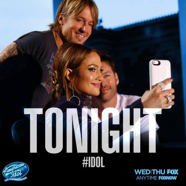 Jennifer Lopez takes a selfie with Keith Urban and Harry Connick, Jr. on the "Idol" set. (Photo & graphic property of FOX, FremantleMedia North America & 19 Entertainment) 