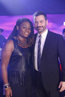 Lanita Smith posed with Jimmy Kimmel after she sang on his ABC late night show. (Photo property & courtesy of Wise Owl Media Group) 