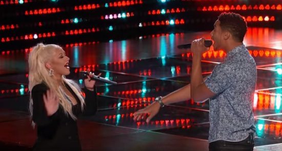 Joe Maye's impromptu duet with Christina Aguilera remains one of the best moments of the season. (Photo property of NBC & MGM TV)
