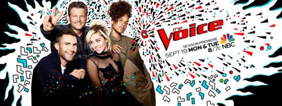 Adam and Blake continued to welcome Miley Cyrus and Alicia Keys to "The Voice" family. (Poster and graphic property of NBC & MGM TV) 