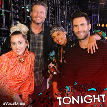 Miley, Blake, Alicia, and Adam pose before the taping of the Season 11 Battle Rounds. (Photo property of NBC & MGM TV) 