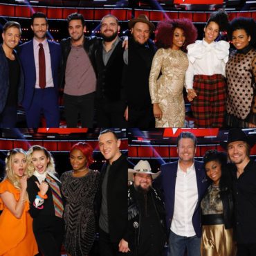 "The Voice: Season 11" coaches pose together with their artists after the Top 12 performances. (Photos property of NBC & MGM TV)