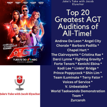 Jake's Take with Jacob Elyachar reveals its Top 20 Favorite Auditions in 'AGT' history. (AGT graphic property of NBC)