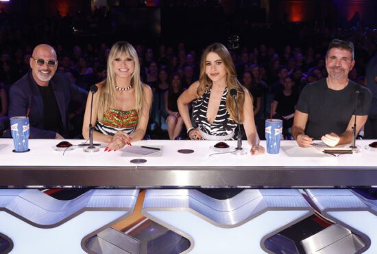 Howie, Heidi, Sofia, and Simon pose together at the AGT: Season 18 Live Qualifiers. (Photo property of NBC's Trae Patton)