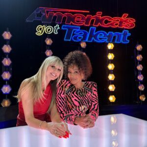 Heidi Klum and Mel B pose together during a taping of 'AGT: Fantasy League.' (Photo property of NBC)