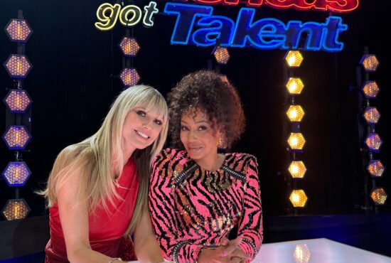 Heidi Klum and Mel B pose together during a taping of 'AGT: Fantasy League.' (Photo property of NBC)