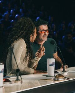 The Got Talent creator talks with Mel B during a taping of 'AGT: Fantasy League.' (Photo property of NBC)