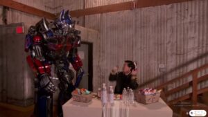 Optimus Prime crossed paths with Ken Jeong backstage at The Masked Singer. (Photo property of FOX)